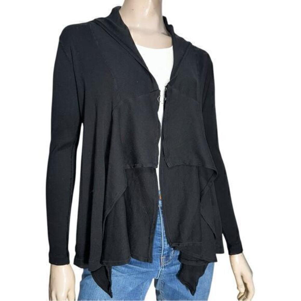 Bashara Lesser Women’s Size S Black Cotton Ribbed Hook Eye Layered Open Cardigan